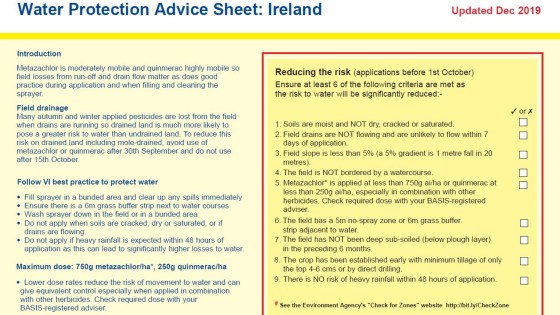 Metazachlor Advice Sheet 
